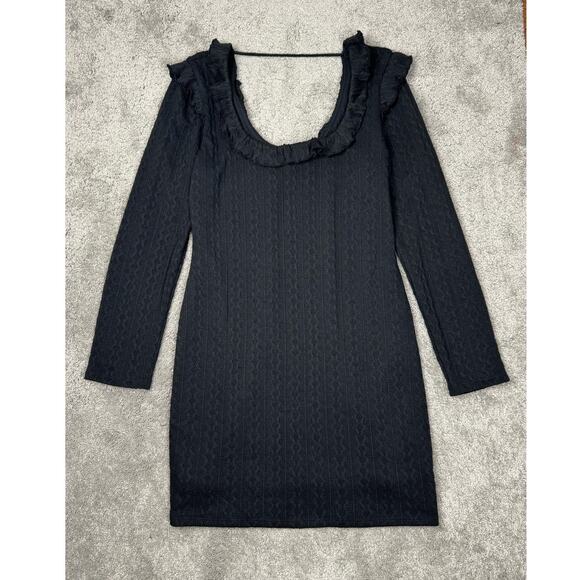 19 Cooper Ruffle Long Sleeve Knit Dress Black Size L Goth Coquette Minidress - Picture 4 of 12